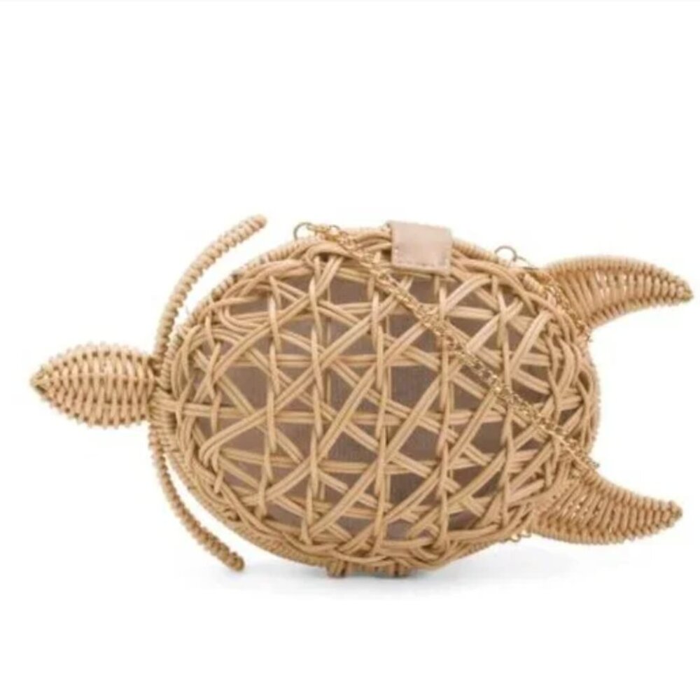 Tommy Bahama Woven Straw  Wicker Turtle Crossbody Clutch Bag NWT